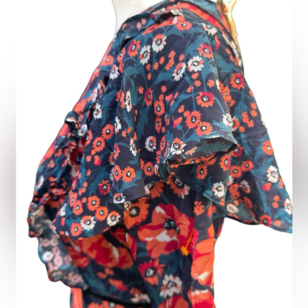 NWT Ella Moon Floral Print Two Tier Ruffle Trim Dress Size XS (XP) - Picture 3 of 12